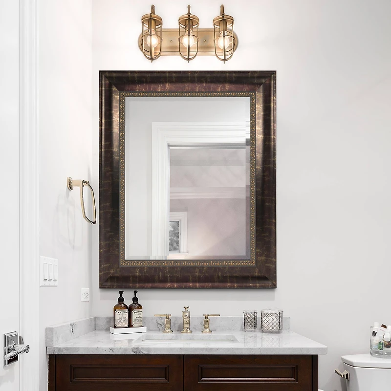 Head West 32" Distressed Embossed Bronze Framed Wall Vanity Mirror