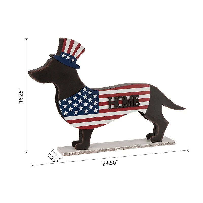 Glitzhome® 24.5" Patriotic Double-Sided HOME/WELCOME Dachshund Décor