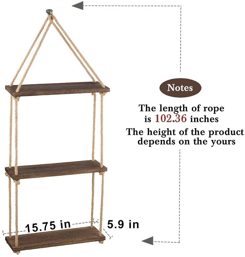 NEX™ Liantral 3-Tier Wood & Rope Hanging Shelves