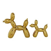 Set of 2 Gold Porcelain Contemporary Dog Sculpture, 7", 9"