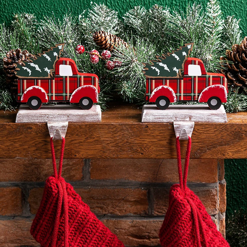 Glitzhome® Red Truck Stocking Holder Set