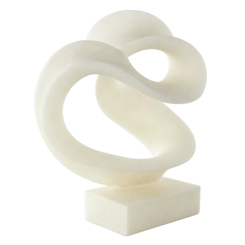 19.5" White Polystone Abstract Twisted Wave Decorative Sculpture with Elevated Base