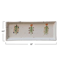 Hello Honey® 12" x 4.5" Speckled Hand-Painted Christmas Trees Stoneware Platter