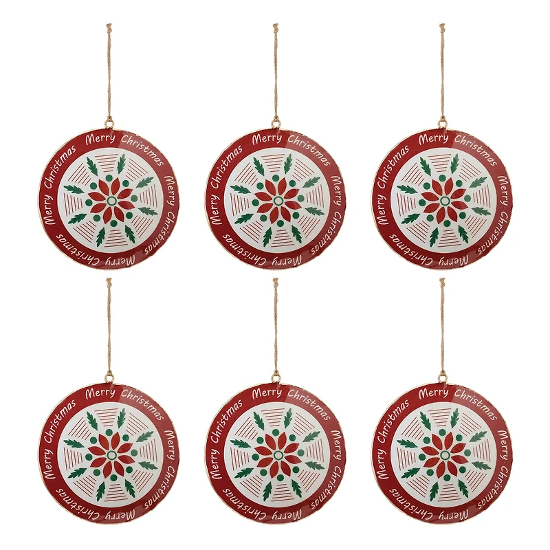 6" Merry Christmas Snowflake Metal Disc Ornaments, 6ct.