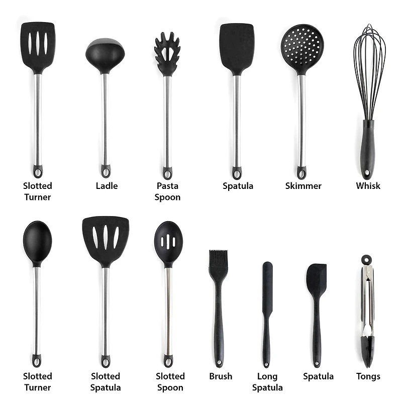 MegaChef Gray Silicone & Stainless Steel Cooking Utensils Set, 14ct.