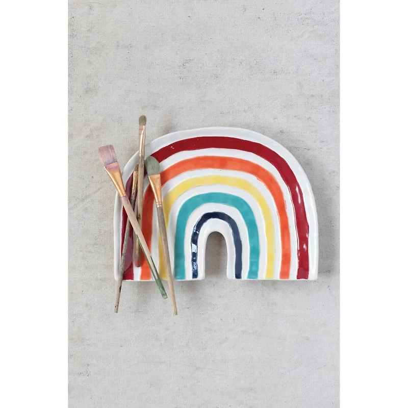 Hello Honey® 9.5" Hand-Painted Debossed Stoneware Rainbow Plate