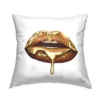 Stupell Industries Deluxe Designer Gold Lip Portrait Glam Cosmetic Drip Throw Pillow 18" x 18"