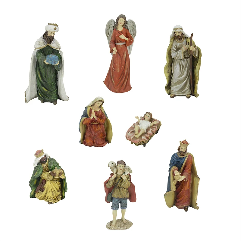 Green & Red Jewel Tone Christmas Nativity Figurine Set