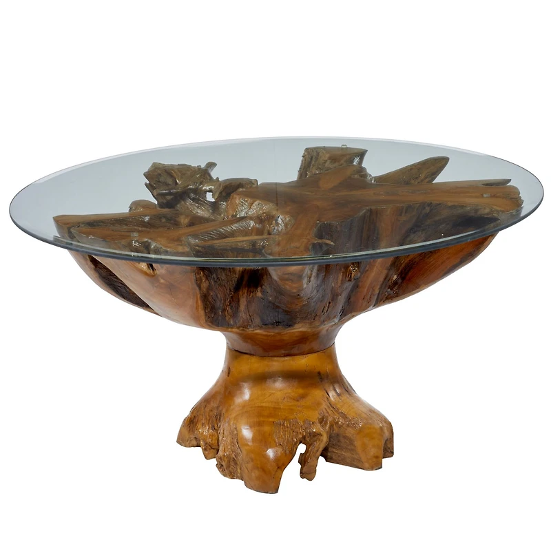 36" Brown Teak Wood Rustic Coffee Table