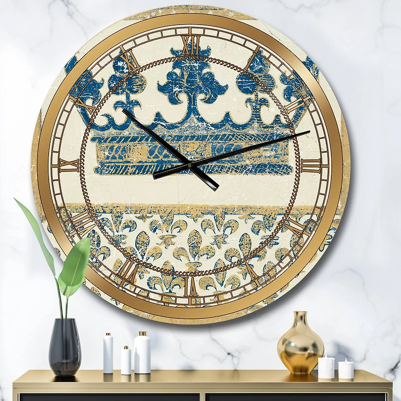 Designart 'Fleur De Lis Gold Crown Glam Wall Clock
