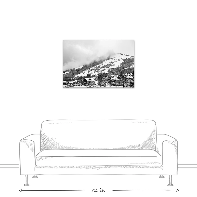 Grayscale Mountain Homes 36x24 Canvas Wall Art