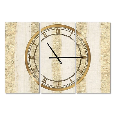 Designart 'Gold Glam Stipes Pattern Traditional Multipanel Wall Clock