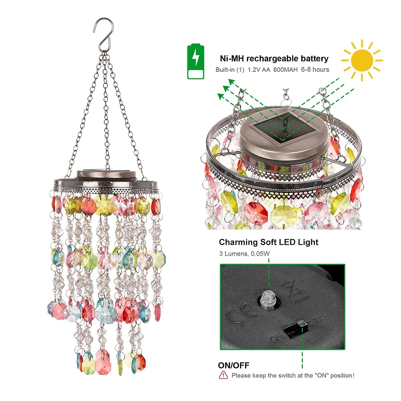 Glitzhome® 18.75" Solar Lit Beaded Wind Chimes