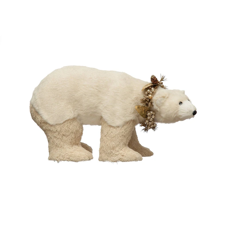 Hello Honey® 14" Black & White Faux Fur Polar Bear with Wreath & Glitter
