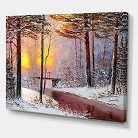 Designart Christmas Forest with River & Trees IV Traditional Canvas Wall Art