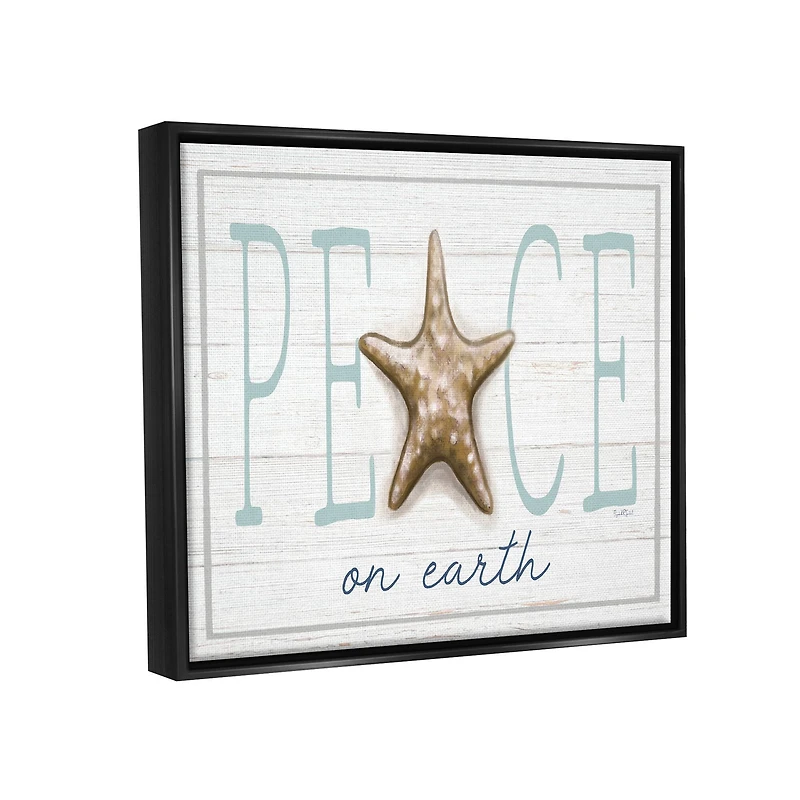 Stupell Industries Peace On Earth Starfish Sign Framed Floater Canvas Wall Art