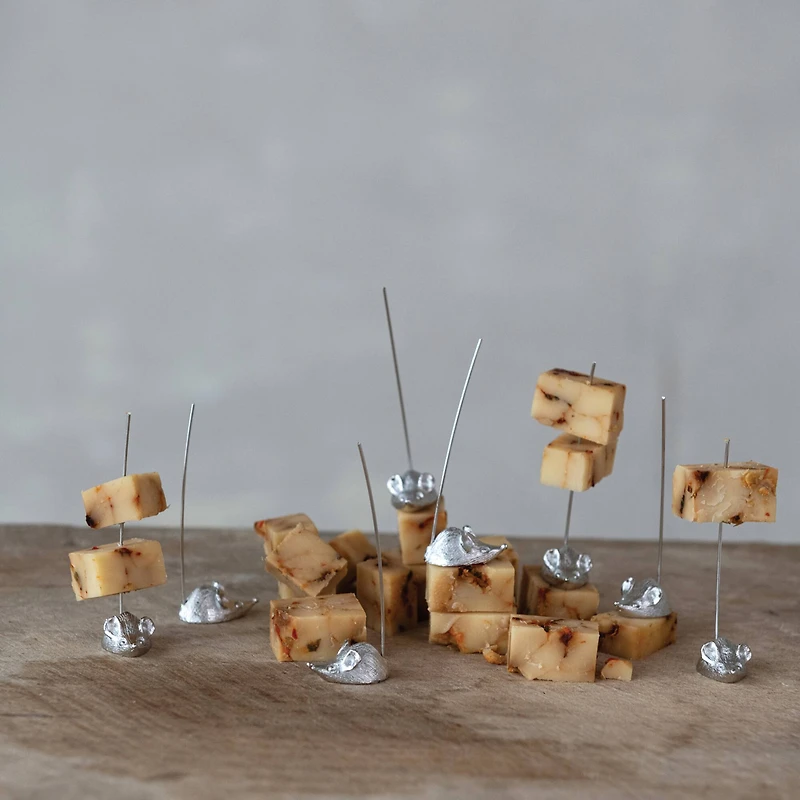 Hello Honey 8-Piece Zinc Alloy Appetizer Picks with Mouse Design, Silver