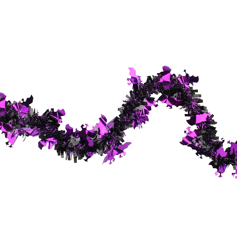 50ft. Black & Purple Bats Halloween Tinsel Garland