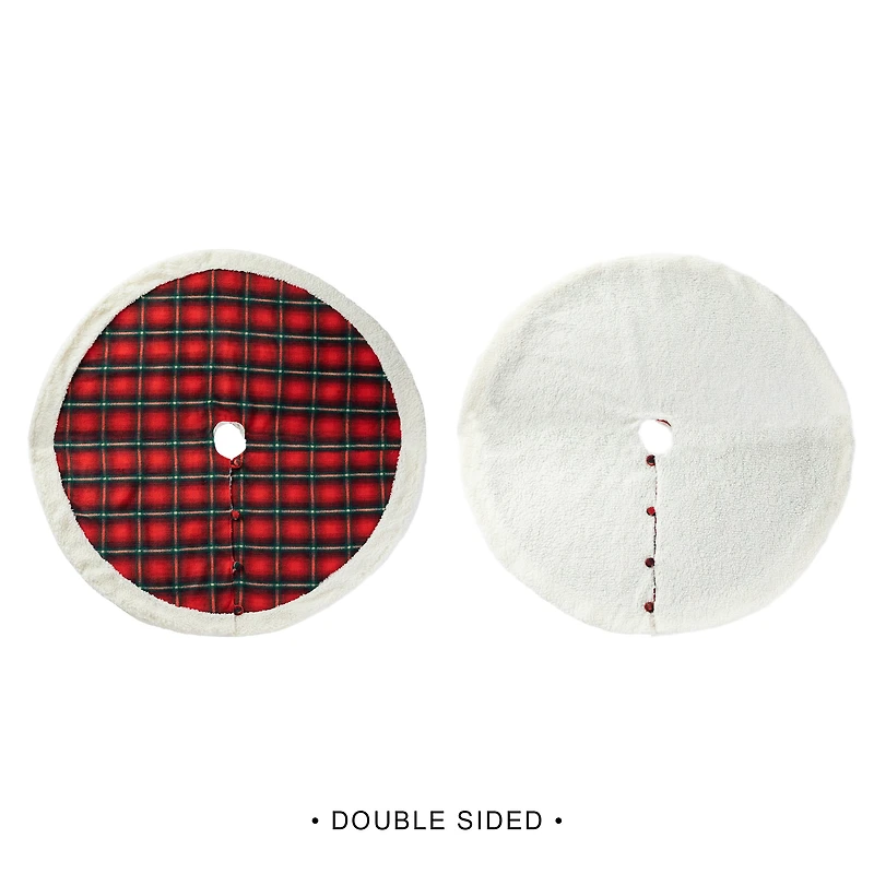 Glitzhome® 60" Red & Black Plaid Reversible Sherpa/Flannel Christmas Tree Skirt