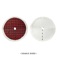 Glitzhome® 60" Red & Black Plaid Reversible Sherpa/Flannel Christmas Tree Skirt