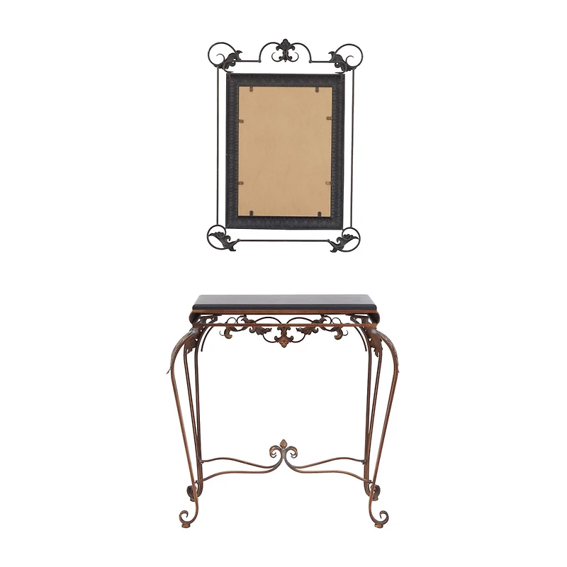 Set of 2" Bronze Metal Traditional Console Table with Mirror, 32" x 23"