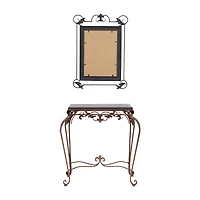 Set of 2" Bronze Metal Traditional Console Table with Mirror, 32" x 23"