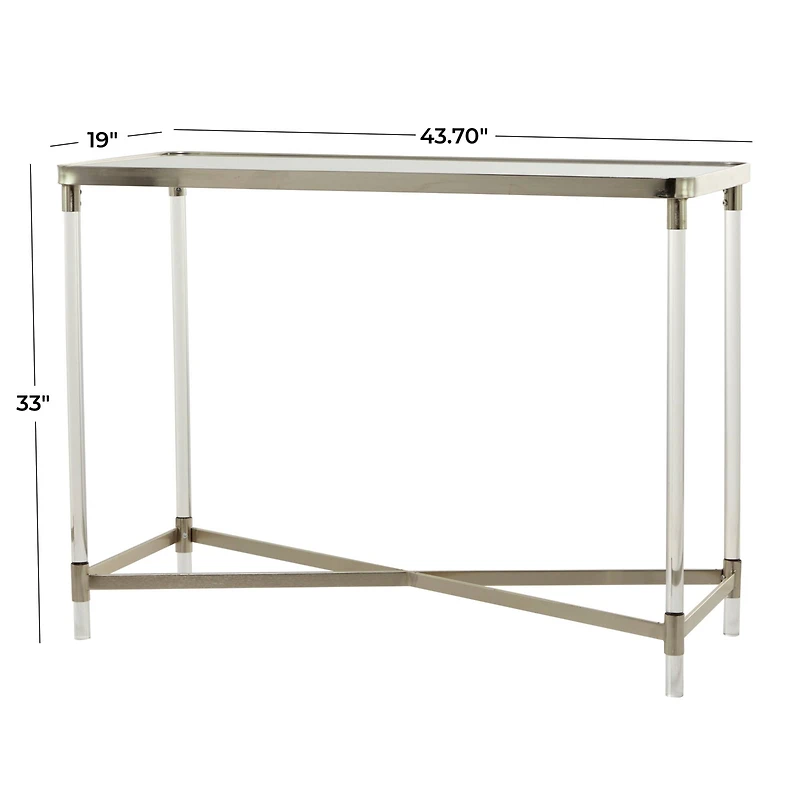 Silver Metal Contemporary Console Table, 44" x 19" x 33"