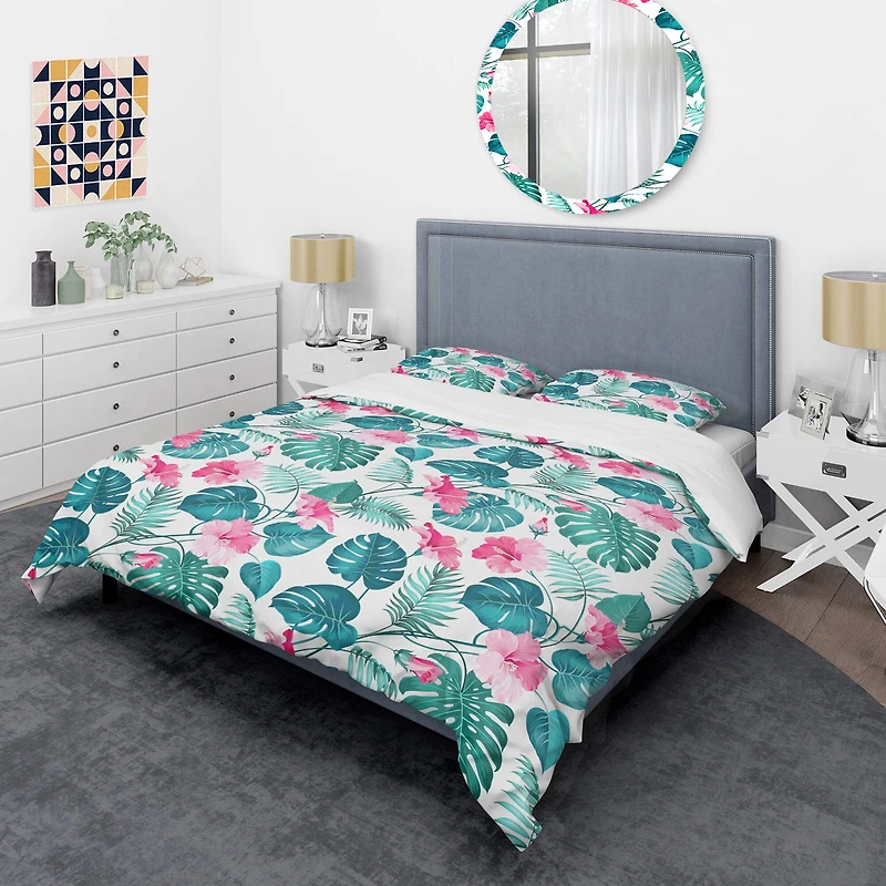 Designart 'Tropical Botanicals And Flowers' Mid-Century Duvet Cover Set