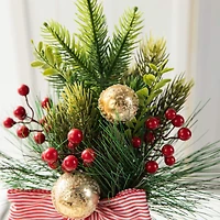 Glitzhome® 14" Christmas Red Boot with Pine Needle & Berry Centerpiece