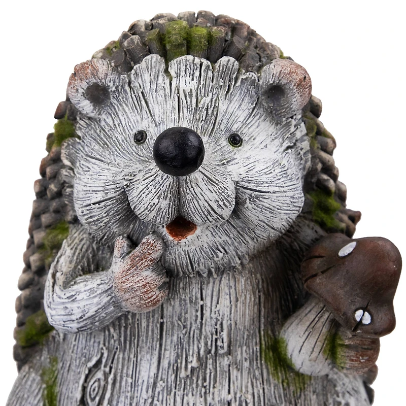8.5" Hedgehog with Mushroom Outdoor Garden Statue