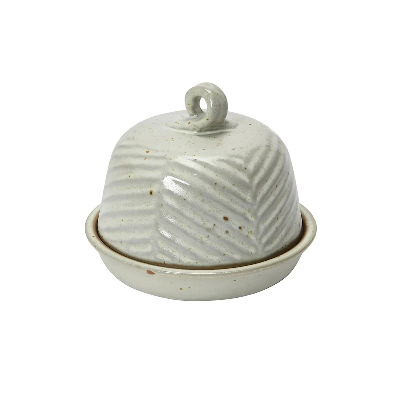 Hello Honey® 6" Embossed White Reactive Glaze Domed Stoneware Dish with Handle