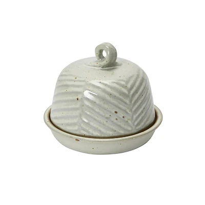 Hello Honey® 6" Embossed White Reactive Glaze Domed Stoneware Dish with Handle