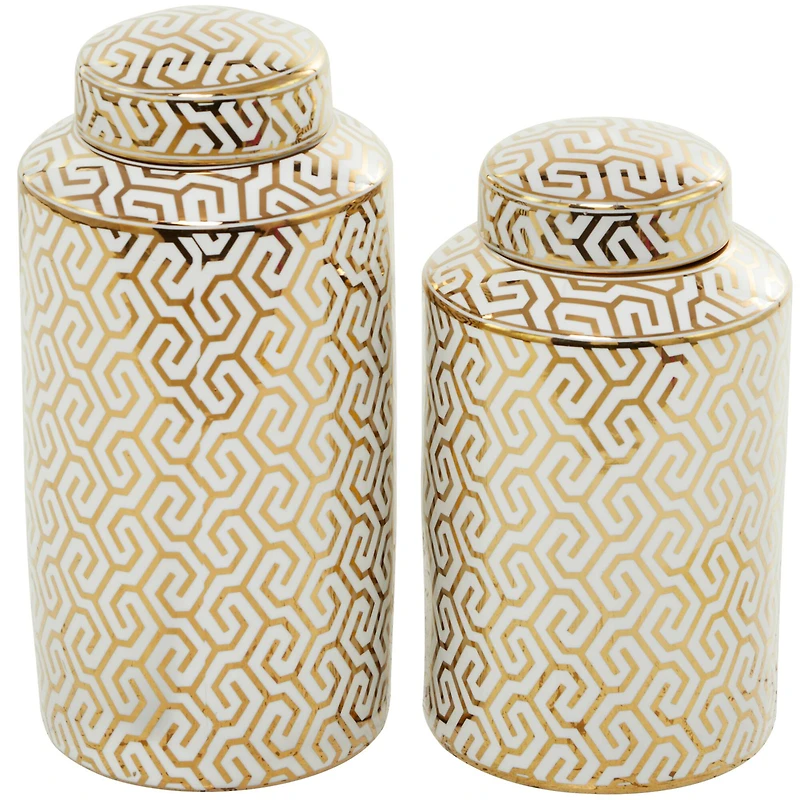 The Novogratz 12" Gold Ceramic Geometric Decorative Jars with Gold Accents Set
