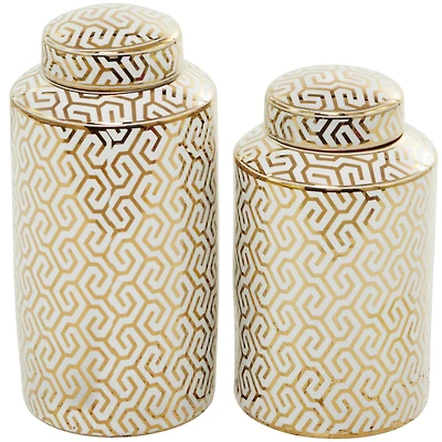 The Novogratz 12" Gold Ceramic Geometric Decorative Jars with Gold Accents Set