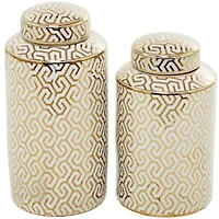 The Novogratz 12" Gold Ceramic Geometric Decorative Jars with Gold Accents Set