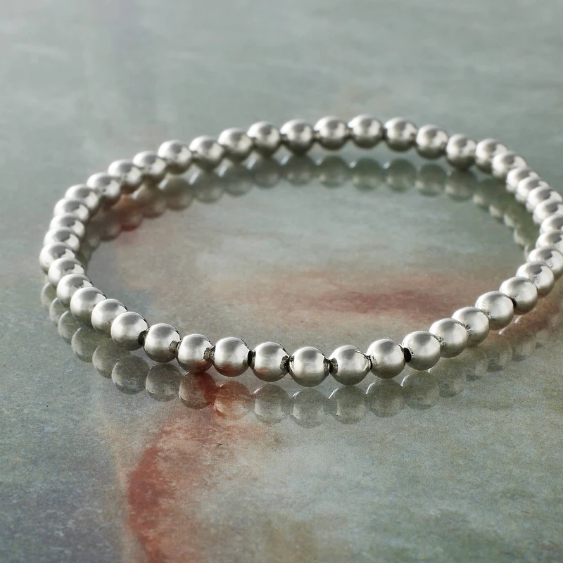 4mm Rhodium Round Beaded Charm Bracelet by Bead Landing™