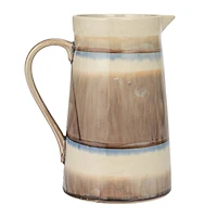 Hello Honey® 8.25" Brown & Cream Round Stoneware Pitcher with Stripes & Crackle Glaze