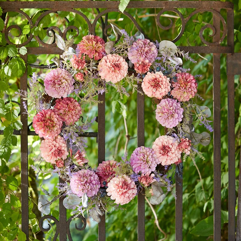 24" Mixed Zinnia Floral Wreath