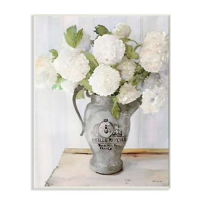 Stupell Industries White Hydrangeas in Pitcher Wooden Wall Plaque
