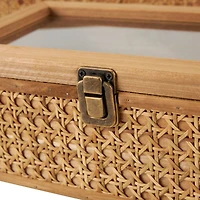 Brown Woven Rattan Box with Glass Top Set
