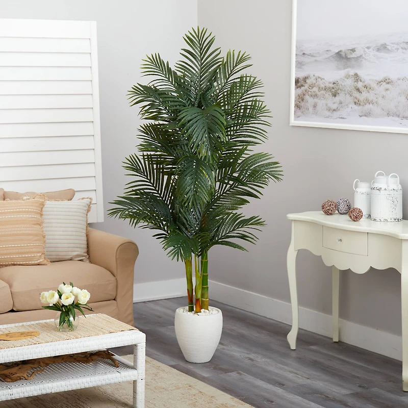 6ft. Golden Cane Artificial Palm Tree in White Planter