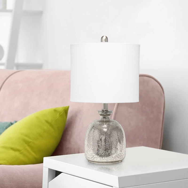Lalia Home 20" Mercury Hammered Glass Jar Table Lamp with White Shade