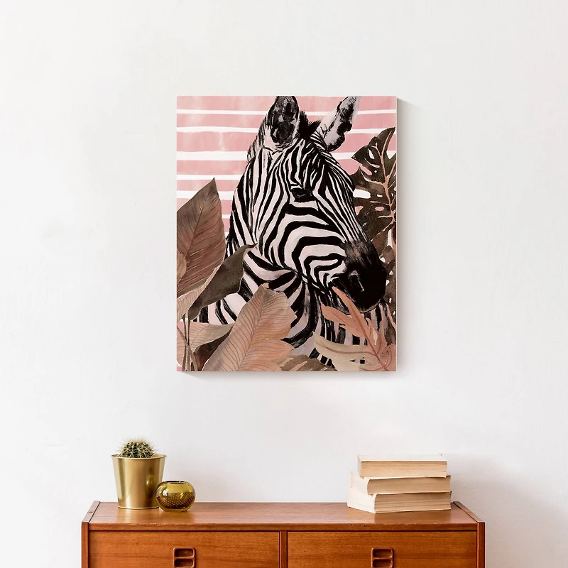 Zebra In Palms 16" x 20" Canvas Wall Art
