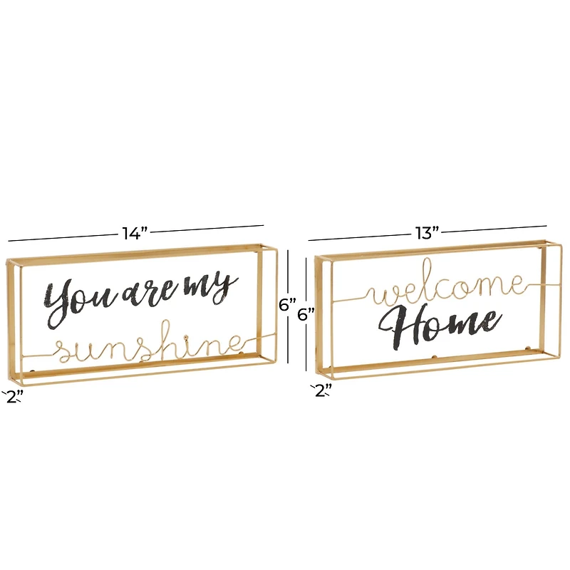 Gold Metal Contemporary Wall Sign Set