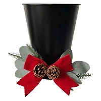 Black Top Hat Container with Red Bow & Pinecones by Ashland