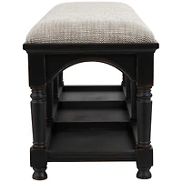 59" Black & Beige Fabric Arched Storage Bench with Traditional Turned Legs