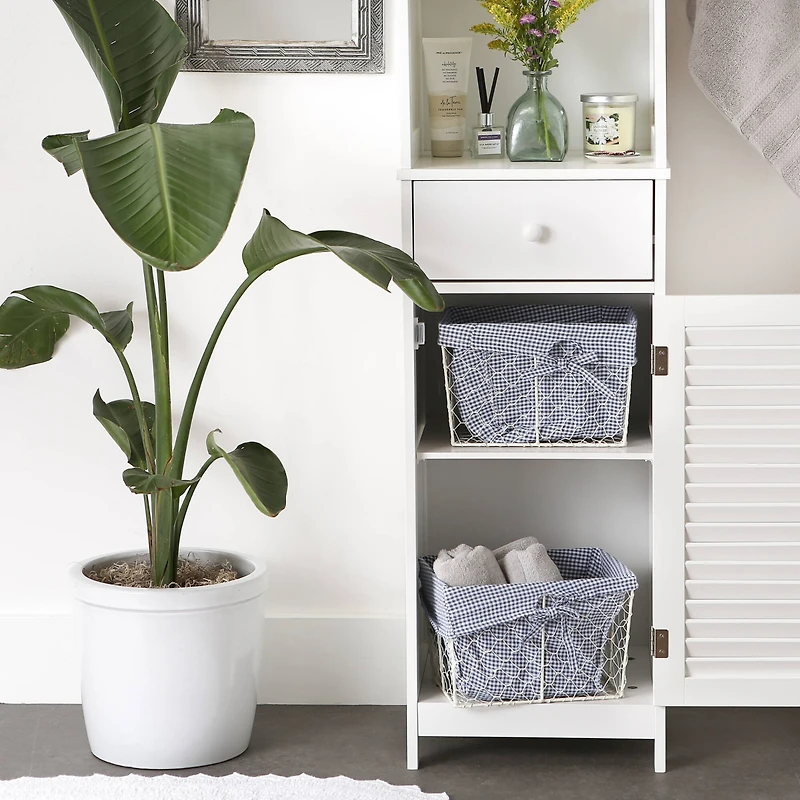 DII® Medium Antique White Chicken Wire Basket with French Blue & White Gingham Check Liner, 2ct.