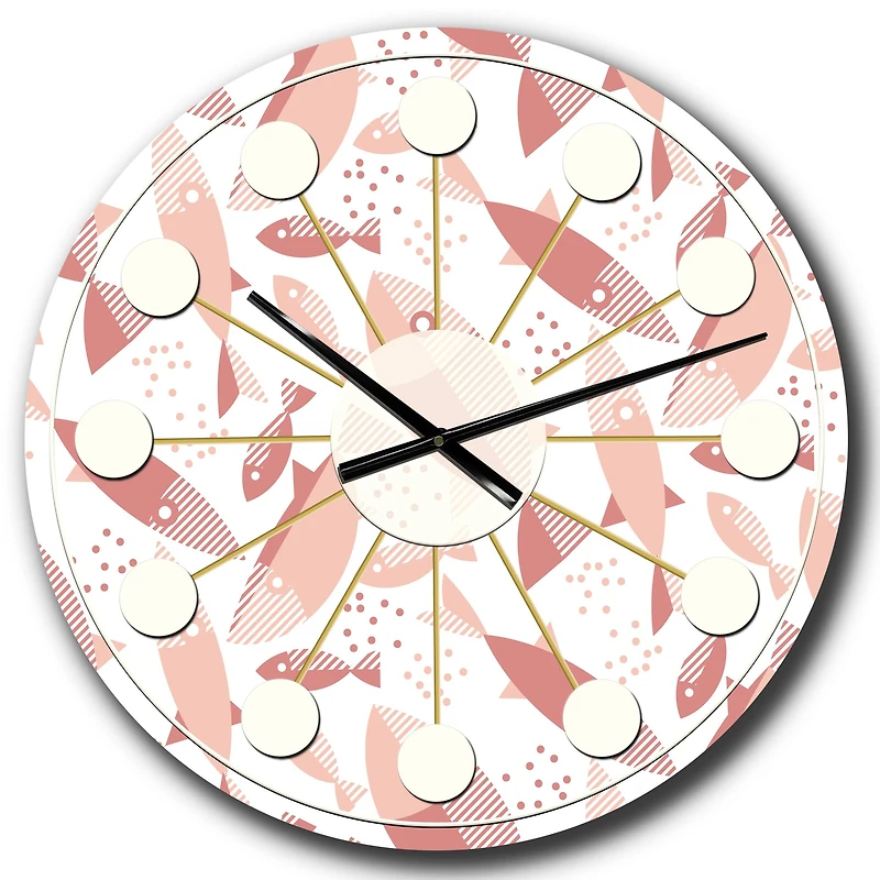 Designart 'Pink Fishes Pattern Mid-Century Modern Wall Clock