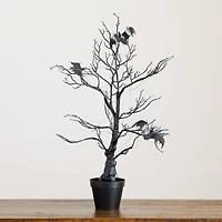 2ft. Pre-Lit Artificial Halloween Black Spooky Twig Tree with Bats and 40 Orange & Purple LED Lights