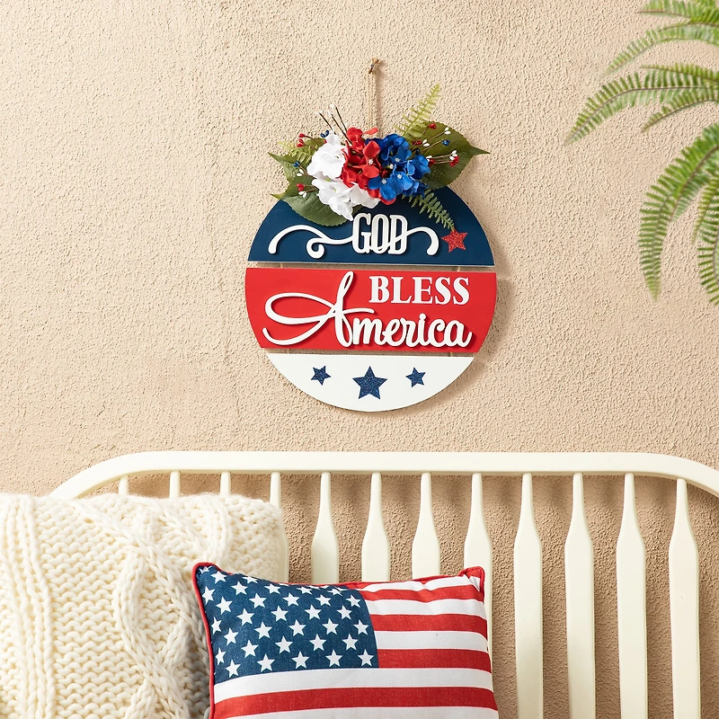 Glitzhome® 14" God Bless America Round Sign
